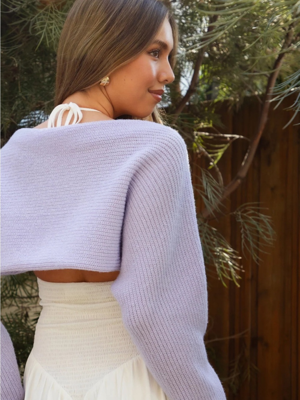 Cider Light Lavender Ribbed Boho Cropped Shrug Bolero Sweater